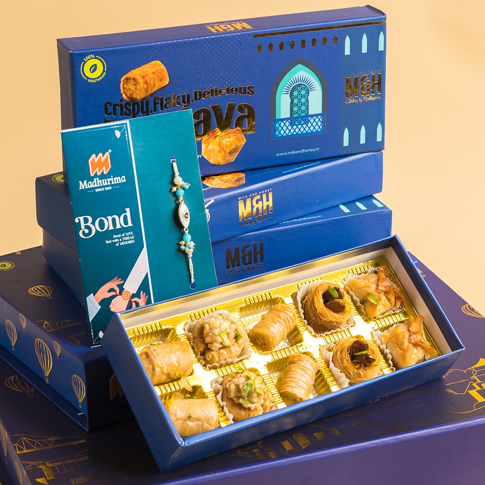 Assorted Baklawa Box 10 Pcs with Rakhi & Roli Chawal