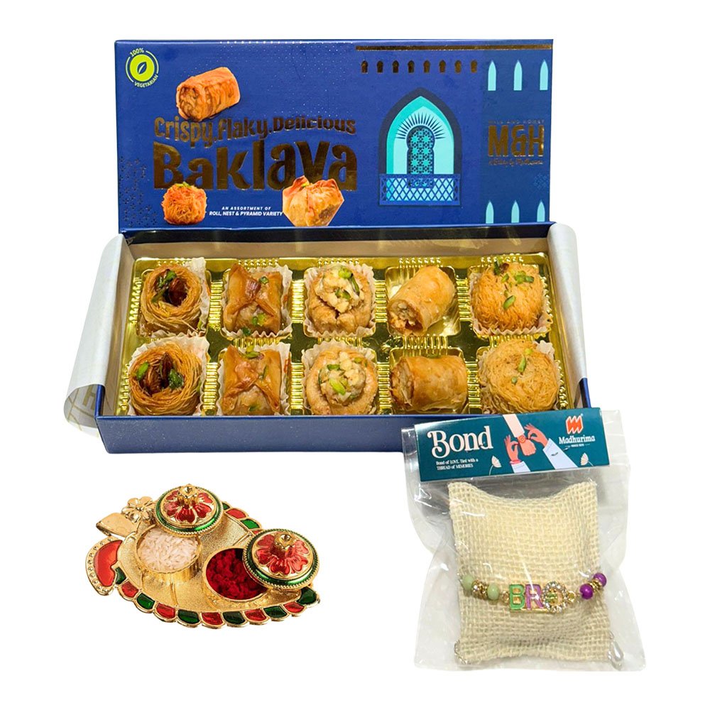 Assorted Baklawa Box 10 Pcs with Rakhi & Roli Chawal